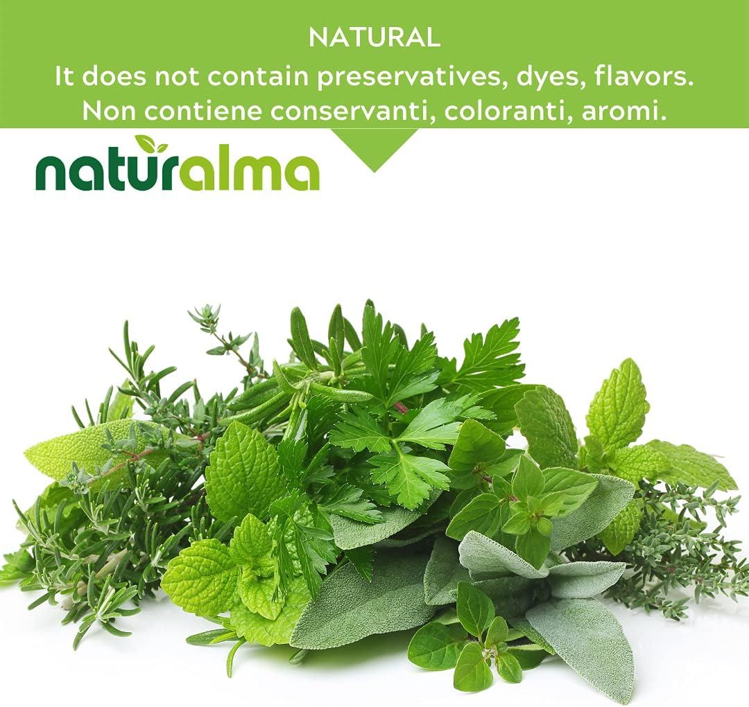 Diverses herbes vertes. Logo Naturalma.