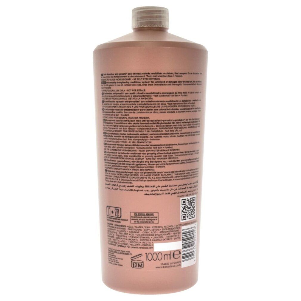 Flacon rose avec texte. 1000ml. Code QR et code-barres. Col avec bouchon à vis. Vue arrière.