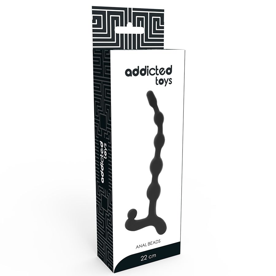 Verpakking van de Addicted Toys analketting, zwart, 22 cm. Voorkant met productafbeelding en merknaam.