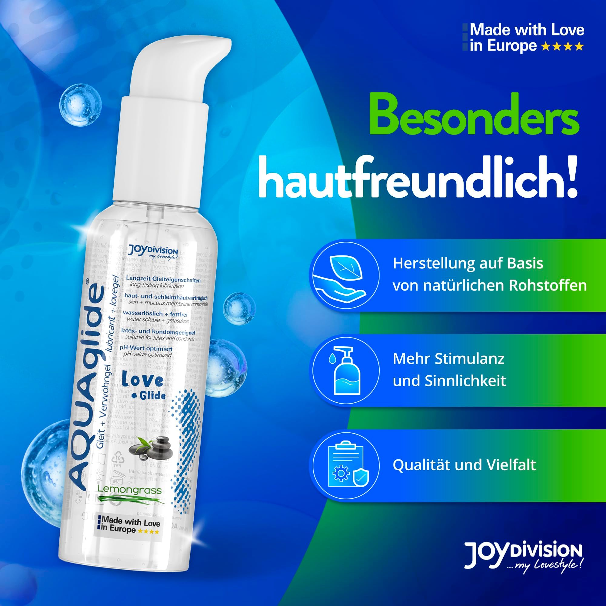AQUAGLIDE Massage + Glide Lemongrass flacon pompe, doux pour la peau.