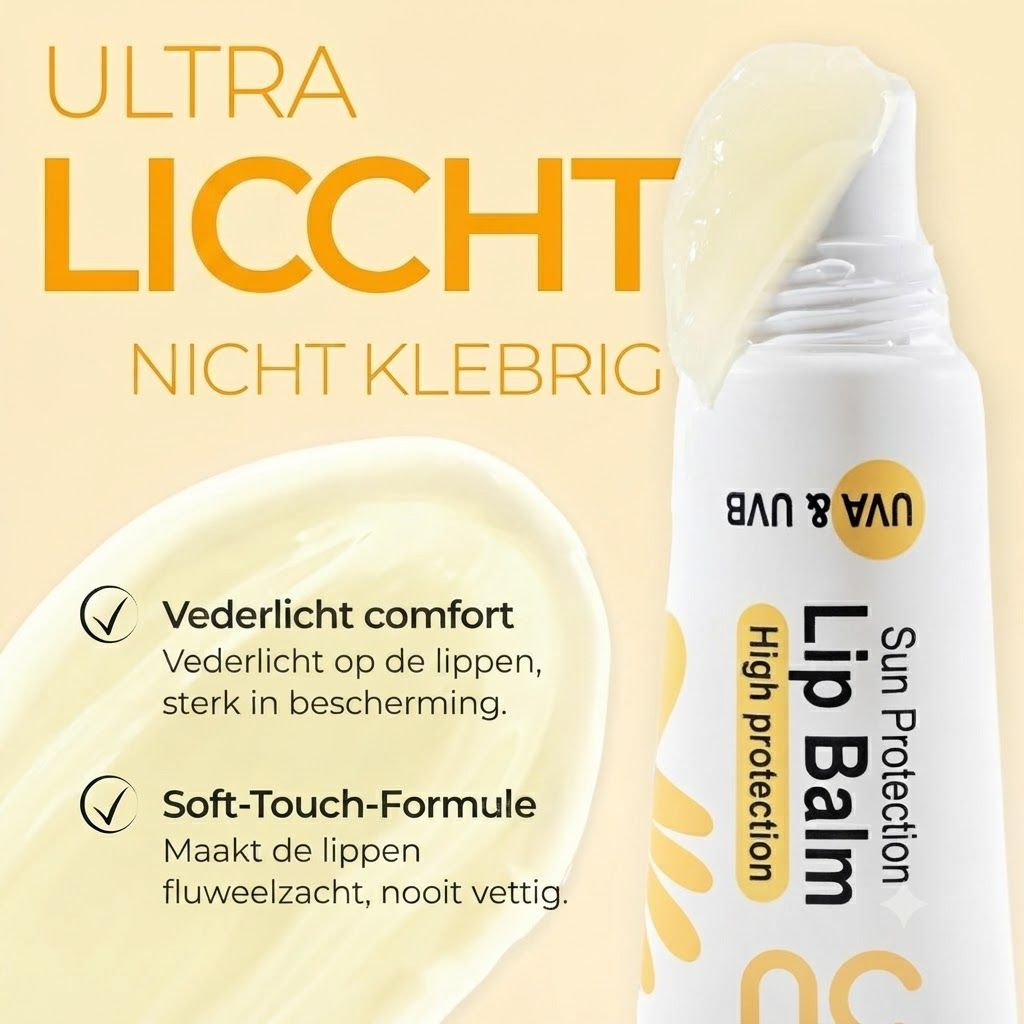 Tube zonnebrand lippenbalsem met UVA/UVB bescherming. Licht en niet plakkerig.
