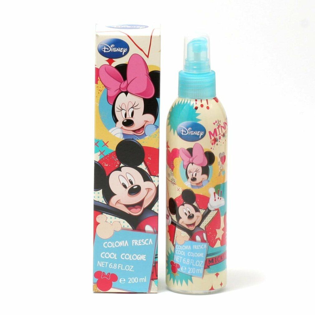 Spray corporel Minnie Mouse avec emballage. Inscription: Colonia Fresca Cool Cologne. Bouteille avec vaporisateur.