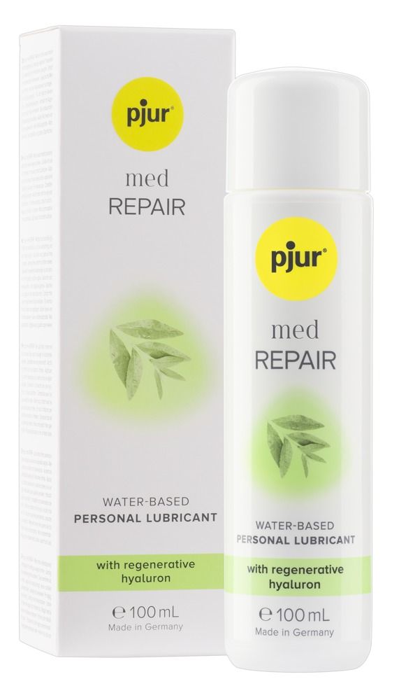 Bouteille et boîte Pjur Med Repair. Lubrifiant à base d'eau.