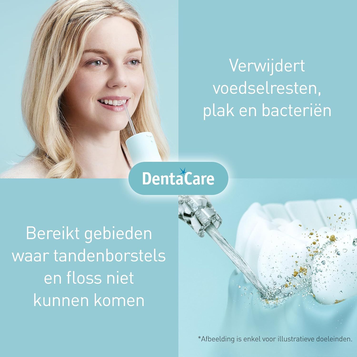Waterstraal reinigt tanden; effectiever dan flossen voor tandvleesgezondheid.