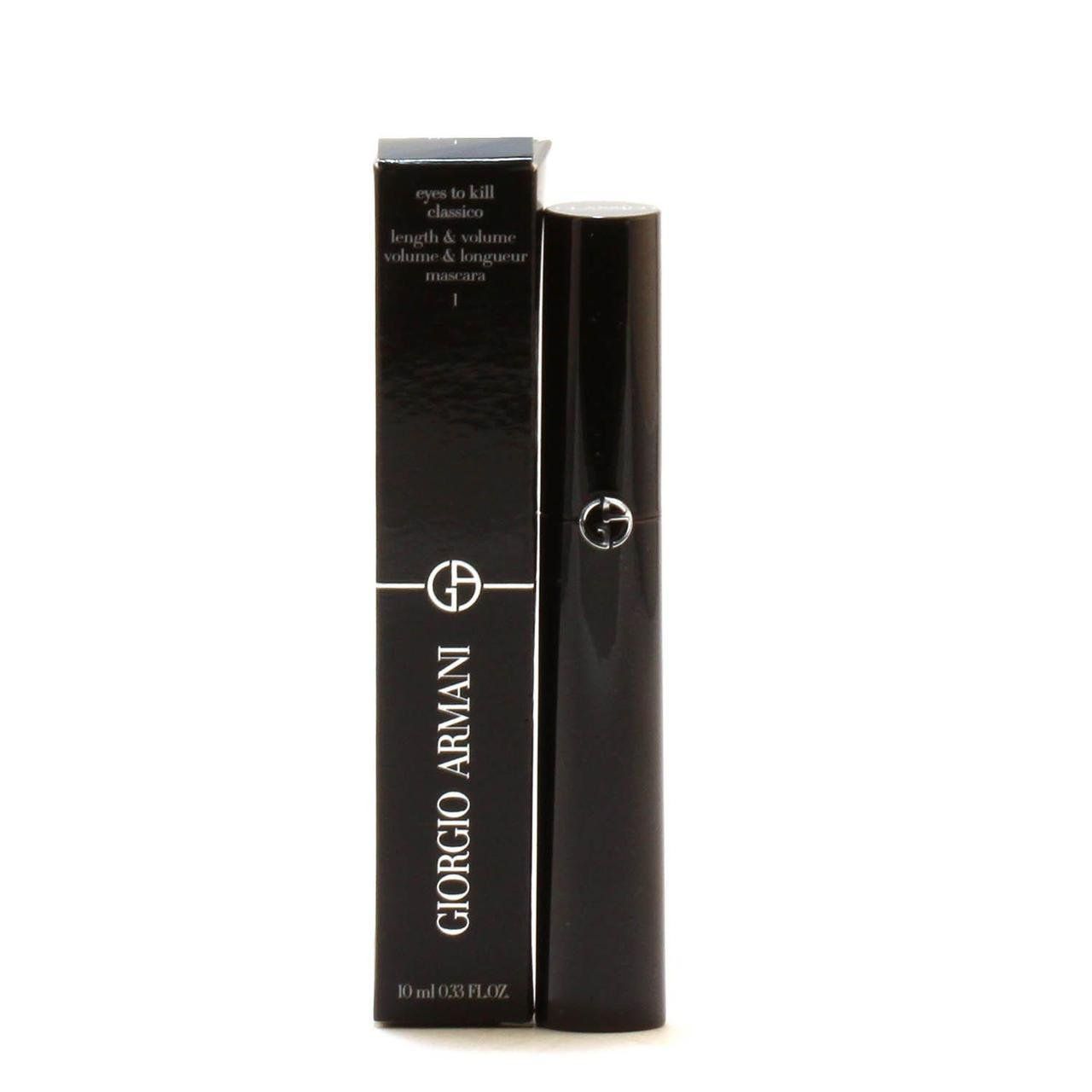 Tube de mascara noir et emballage. Giorgio Armani Eyes To Kill Classico Mascara.