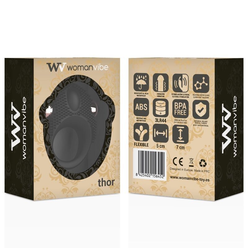 Verpakking van de Thor siliconen penisring met productafbeelding en iconen.