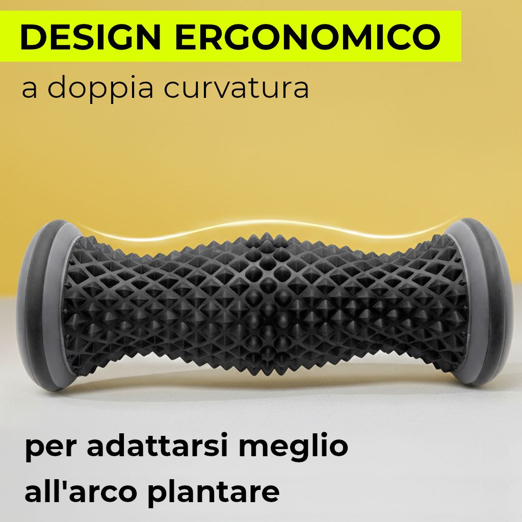 Rouleau de massage des pieds ergonomique à double courbure pour la voûte plantaire.