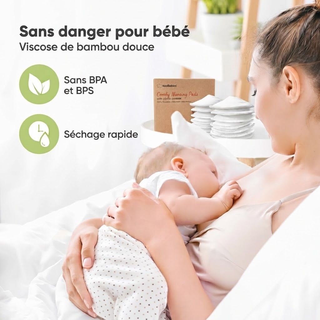Boîte de coussinets d'allaitement en viscose de bambou, sans BPA/BPS, séchage rapide.