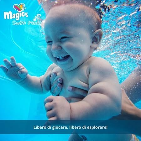 thumbnail interactive-video image 1 of Magics Disposable Swim Nappies For Babies - Size L (31+ Lbs), Pack Of 10, Leak-Proof For Pool & Beach 1 of 12