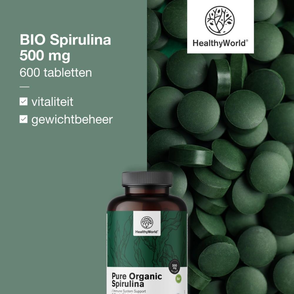 BIO Spirulina 500 mg, 600 tabletten. Vitaliteit en gewichtsbeheersing.