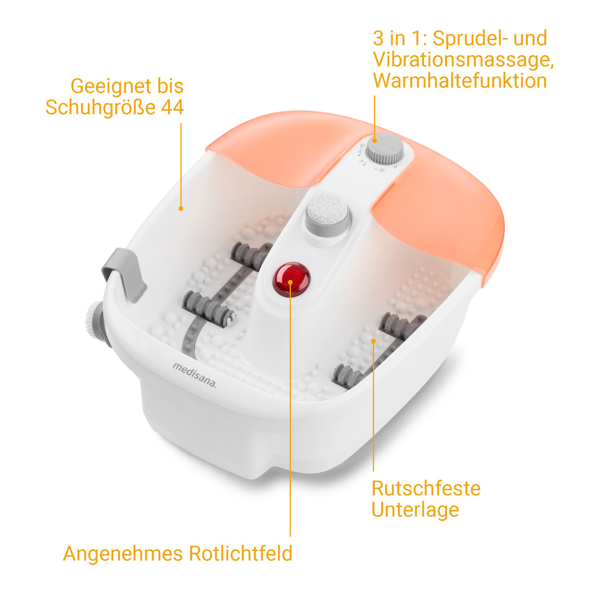 Medisana voetbad: 3-in-1 massage, warmhoudfunctie, rood licht.