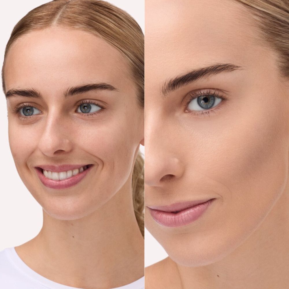 Comparaison avant-après. Gauche : femme sans contouring. Droite : visage avec contouring.