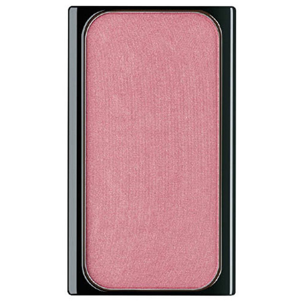 Fard à joues dans un boîtier rectangulaire noir. Teinte rose. Surface lisse.
