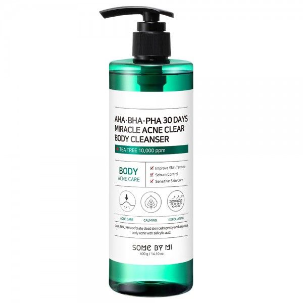Flacon pompe vert du nettoyant corporel SOMEBYMI AHA BHA PHA 30 jours Miracle Acne Clear.