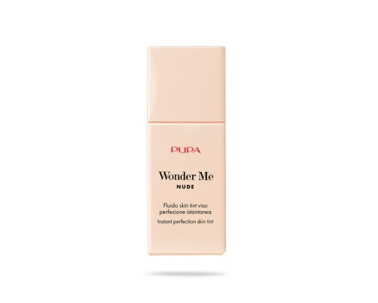 Pupa Milano Wonder Me Nude vloeibare foundation. Vierkante fles met pompdispenser.