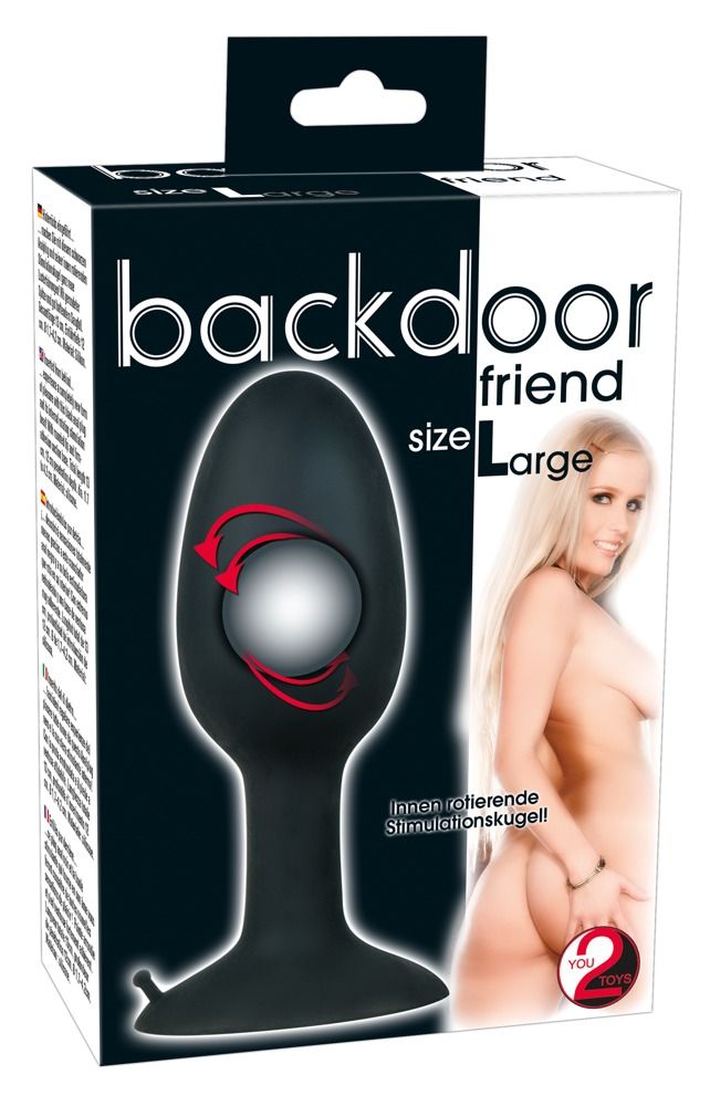 Bouchon anal noir, taille L, avec bille rotative interne pour la stimulation.