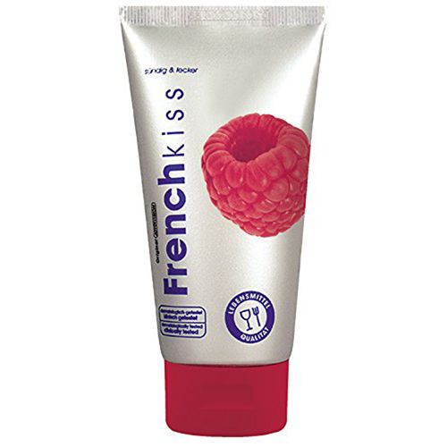 Tube de Frenchkiss Himbeer. Image de framboise. Texte: sündig & lecker, qualité alimentaire.