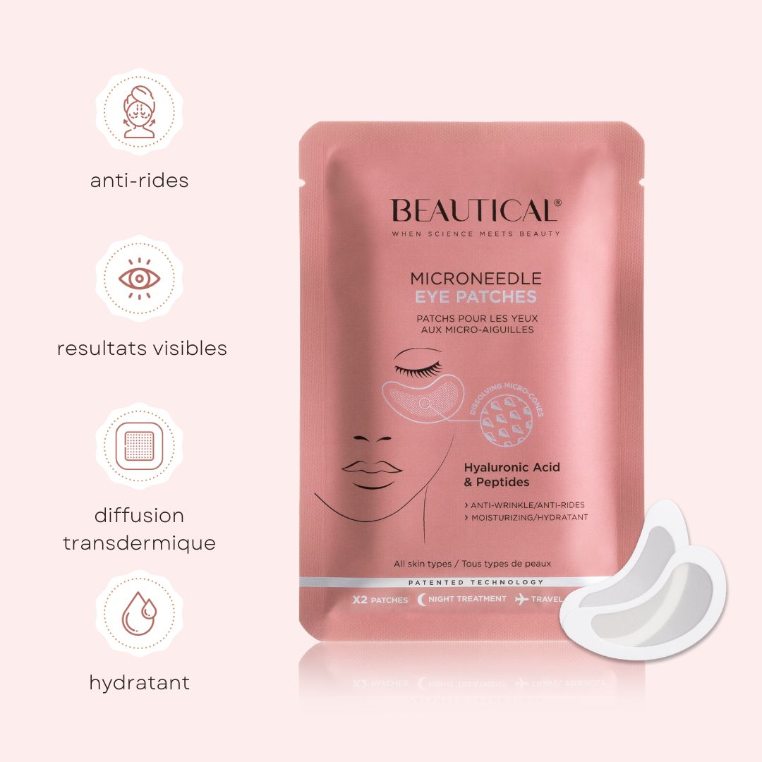 Emballage rose BEAUTICAL. Texte: Anti-rides, résultats visibles, sans parabène.