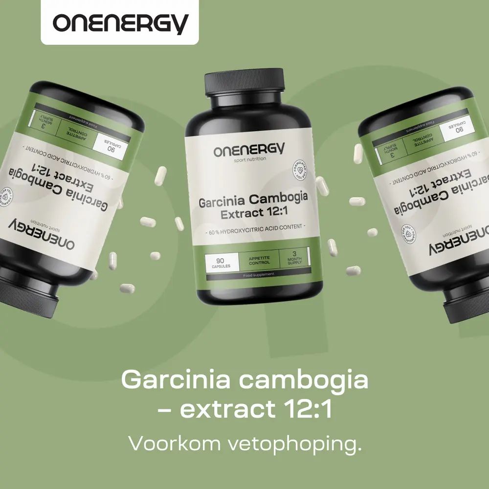 Fles OnEnergy Garcinia Cambogia Extract 12:1, 90 capsules, 3 maanden voorraad.