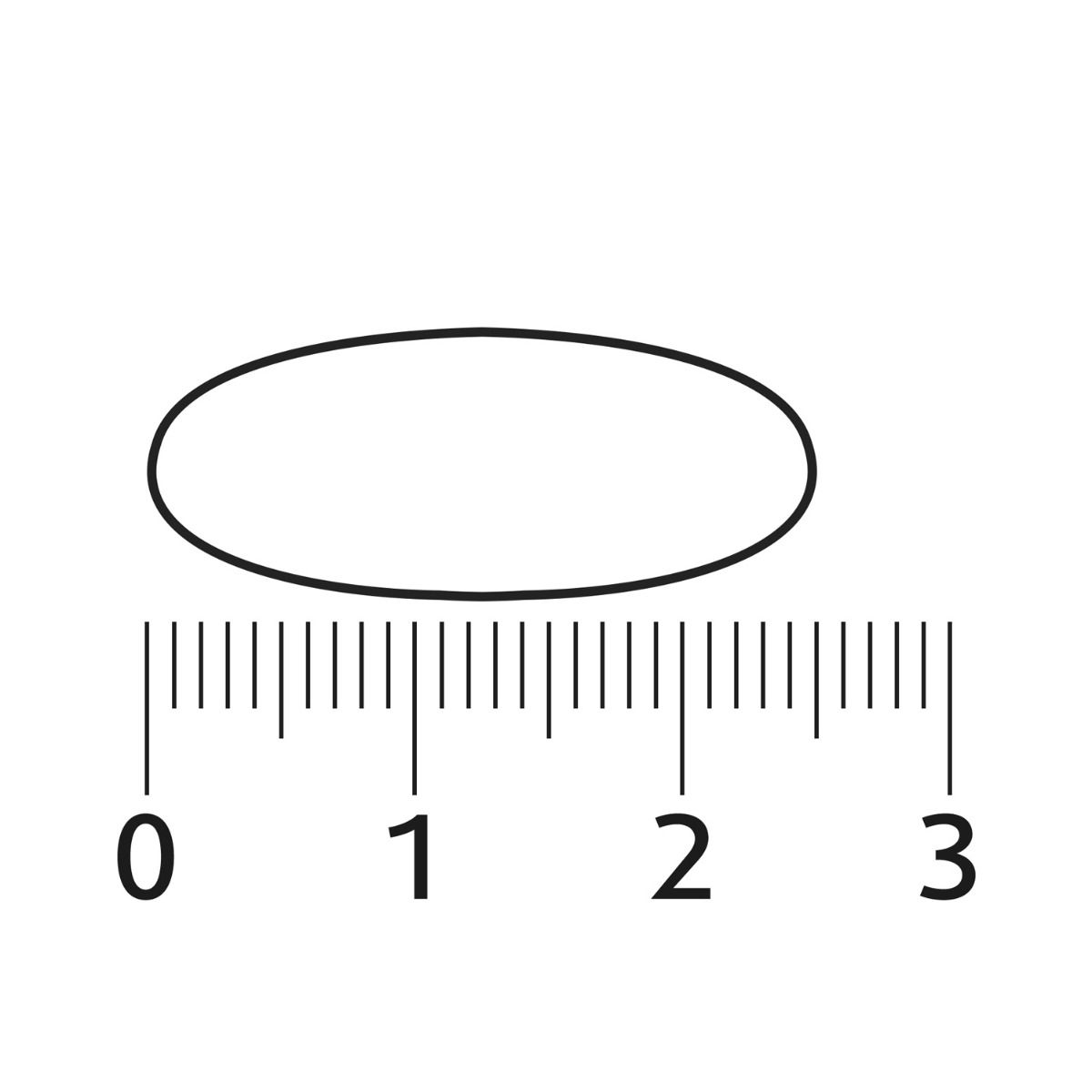 Zwarte capsule, ovaal, met schaalverdeling. De capsule is ongeveer 2 cm lang.