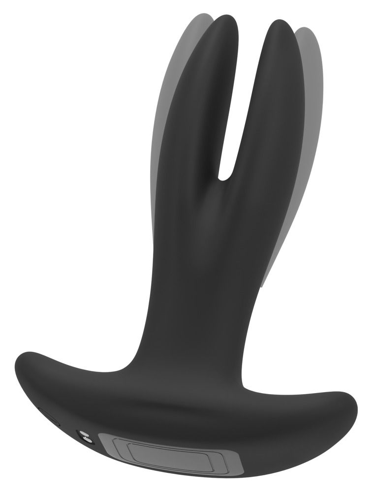 Écarteur anal noir avec pointe divisée s'étendant. Avec télécommande.