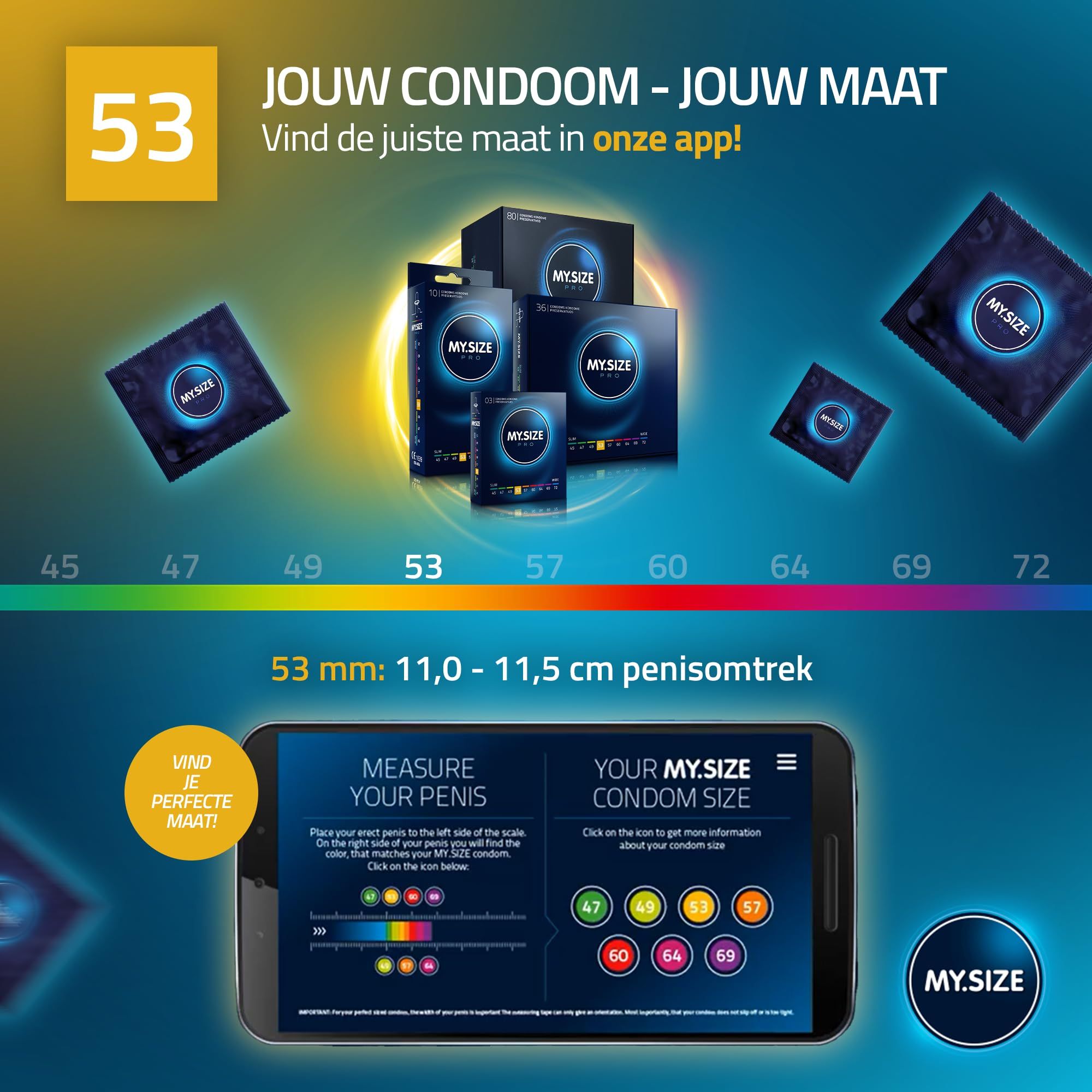 My.Size PRO condoomverpakking (36 stuks), maat 53mm.