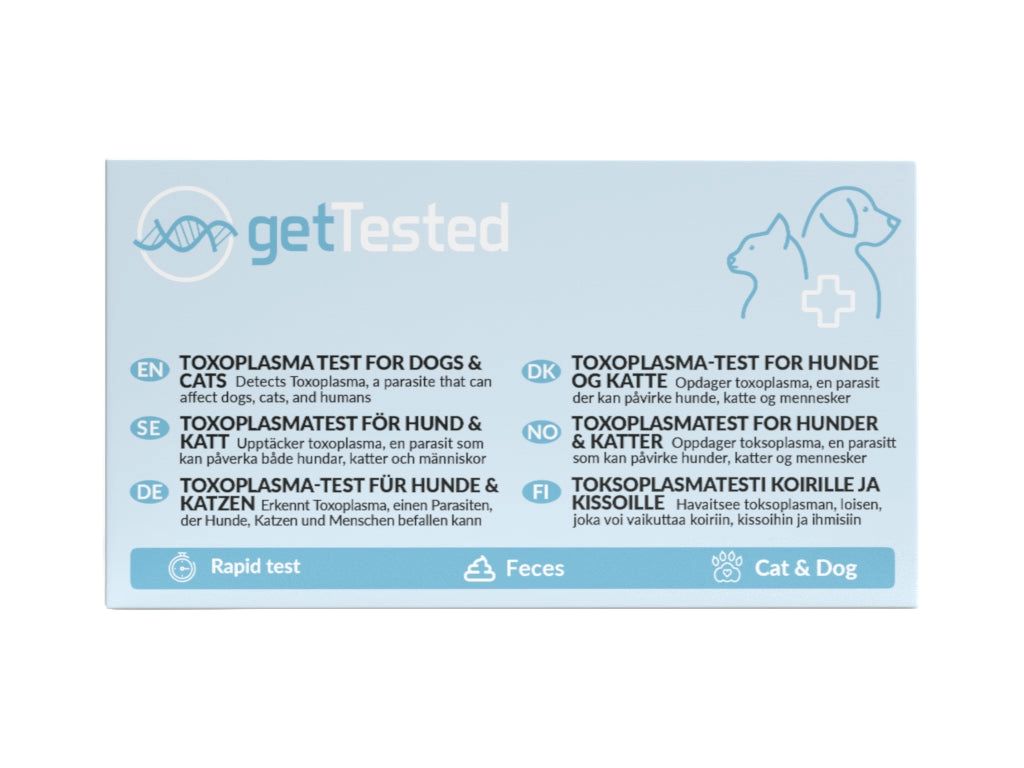 Test GetTested Toxoplasma pour chiens et chats. Informations multilingues, dont le français.