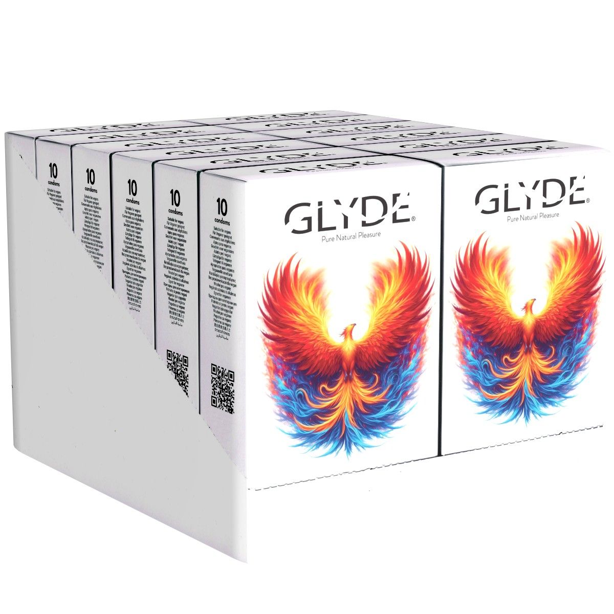 Tien GLYDE Maxi condooms in dozen met feniks-design.