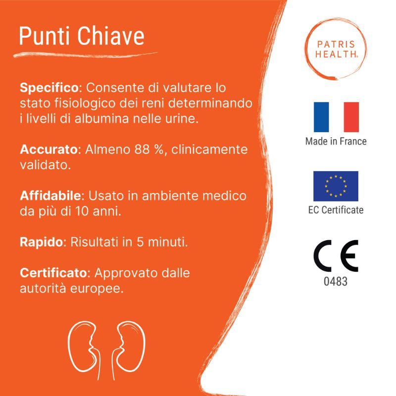 Belangrijkste feiten over de Patris Health® zelftest. Gecertificeerd, Made in France. CE-markering.
