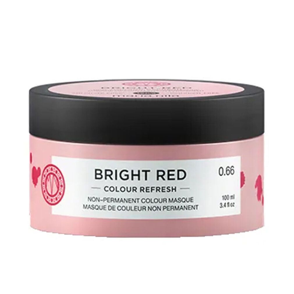 Roze pot met zwarte deksel. Opschrift: Bright Red Colour Refresh. 0.66. Niet-permanente kleurmasker.