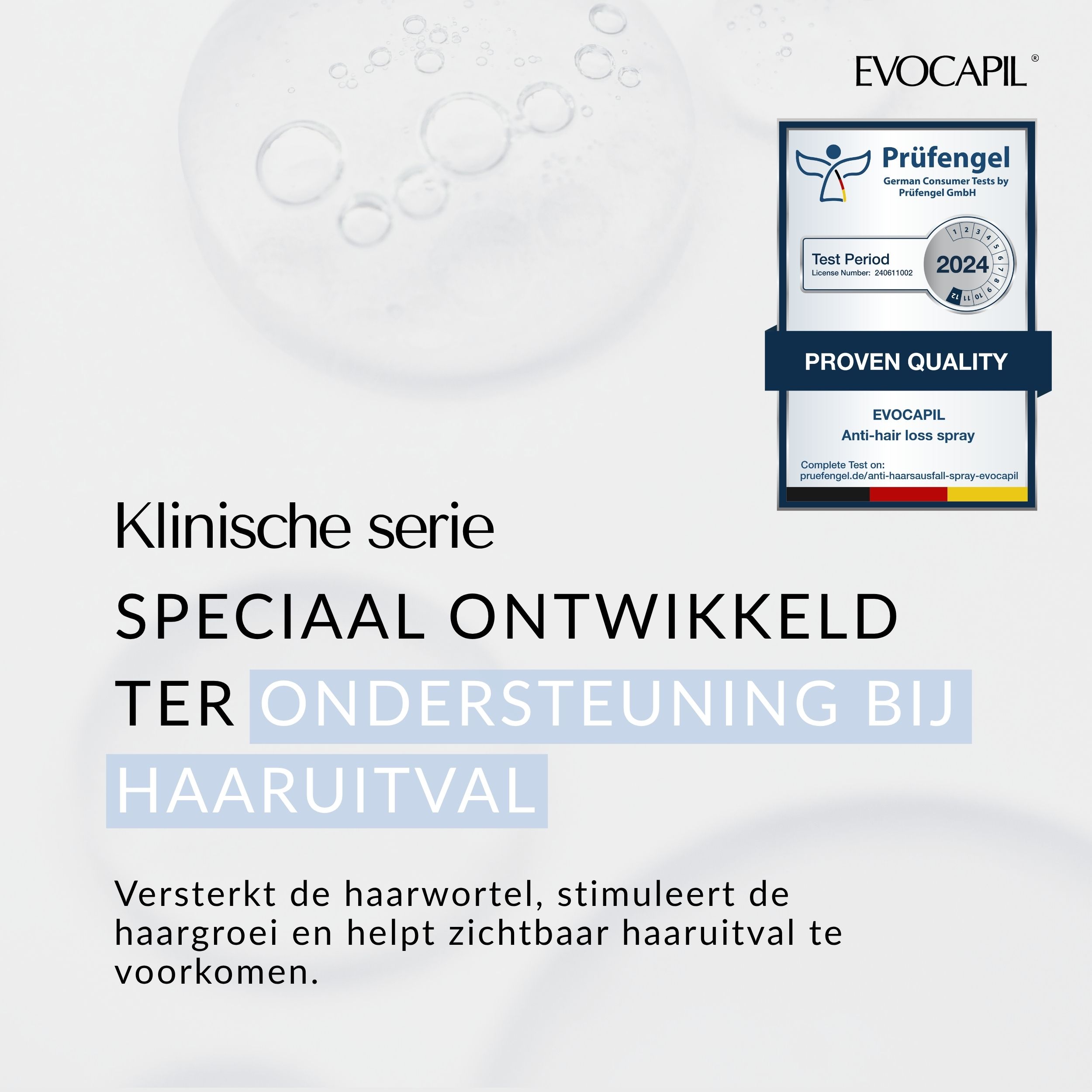 Blauwe achtergrond met tekst. Klinische serie. Speciaal ontwikkeld ter ondersteuning bij haaruitval.