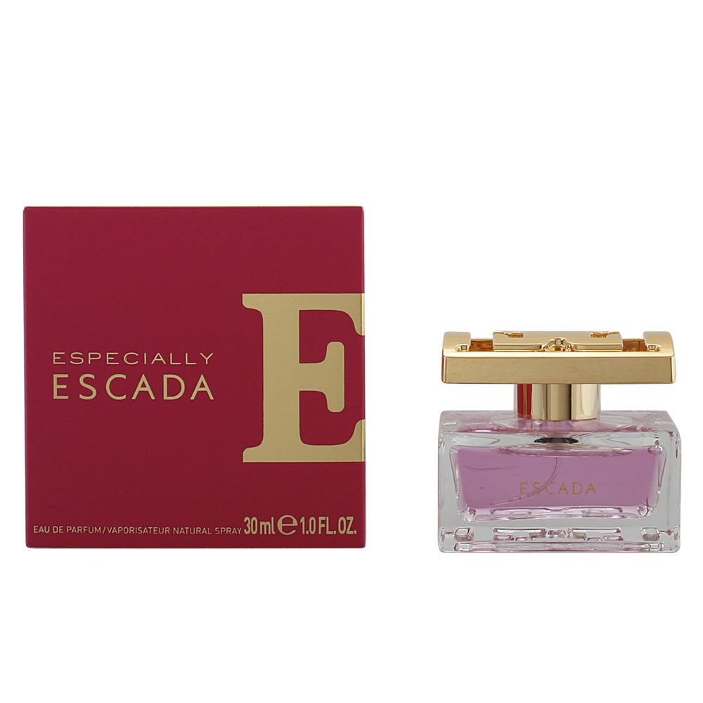Escada Especially Eau de Parfum fles en rode verpakking.