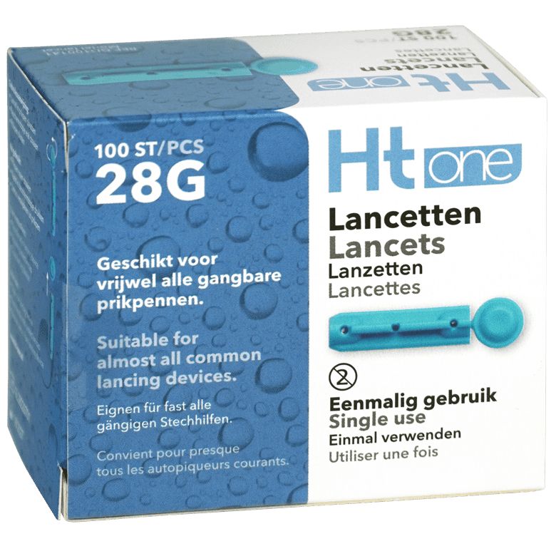 Boîte de 100 lancettes Ht one 28G. Convient pour presque tous les autopiqueurs courants.