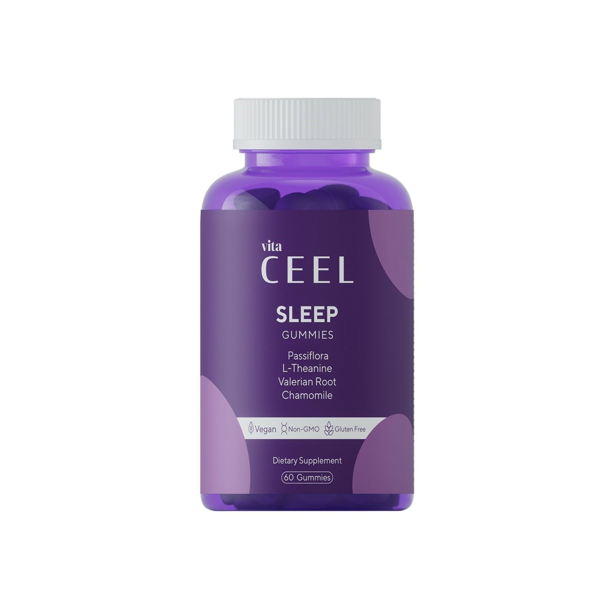 Bouteille de Vita Ceel Sleep Gummies avec informations détaillées sur l'étiquette.