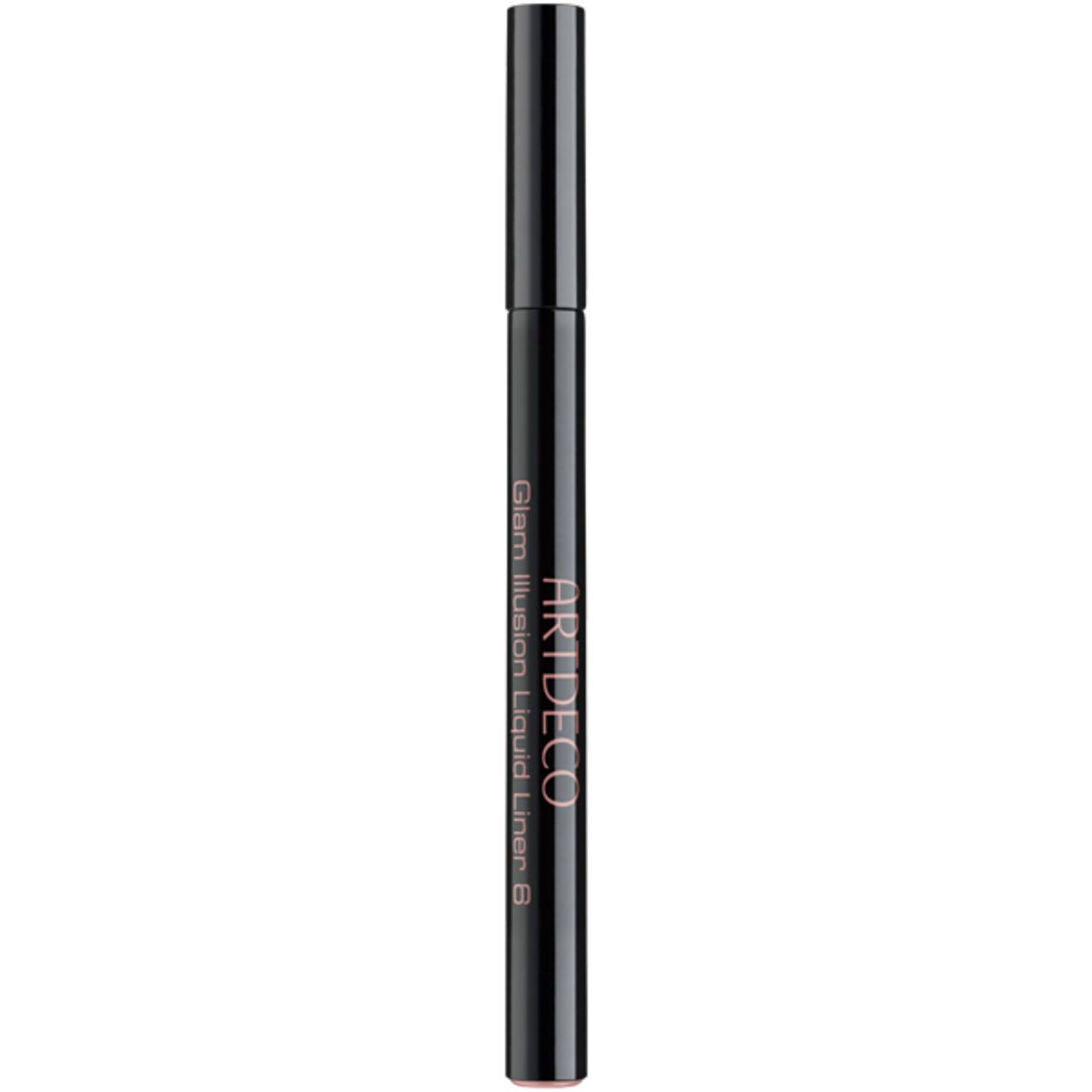 Zwarte eyeliner met ARTDECO en Glam Illusion Liquid Liner B. Slanke, cilindrische vorm met zwarte dop.