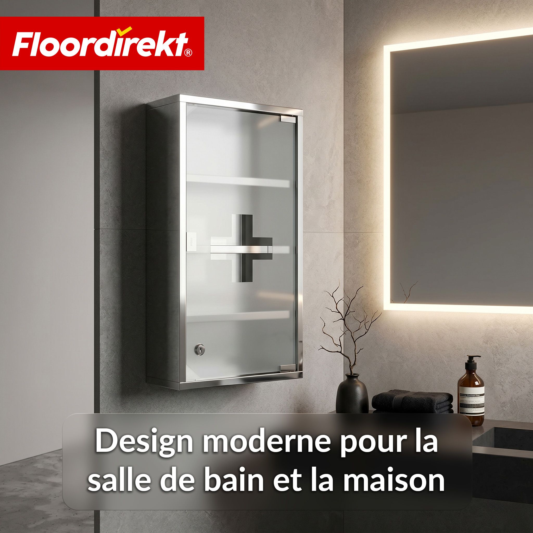 KARAT Armoire à médicaments Allen - Armoire à pharmacie porte verre argent 60 x 30 cm 4 comp.