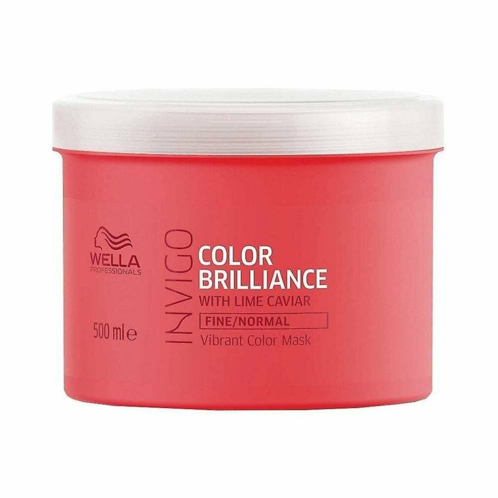 Pot rouge Wella Invigo Color Brilliance. Inscription: Color Brilliance, avec caviar de citron vert, Fine/Normal, Vibrant Color Mask.