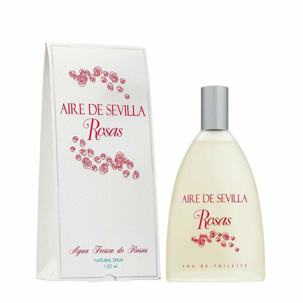 Flacon et boîte Aire de Sevilla Rosas. Motifs floraux roses. Eau de Toilette. Vaporisateur argenté.