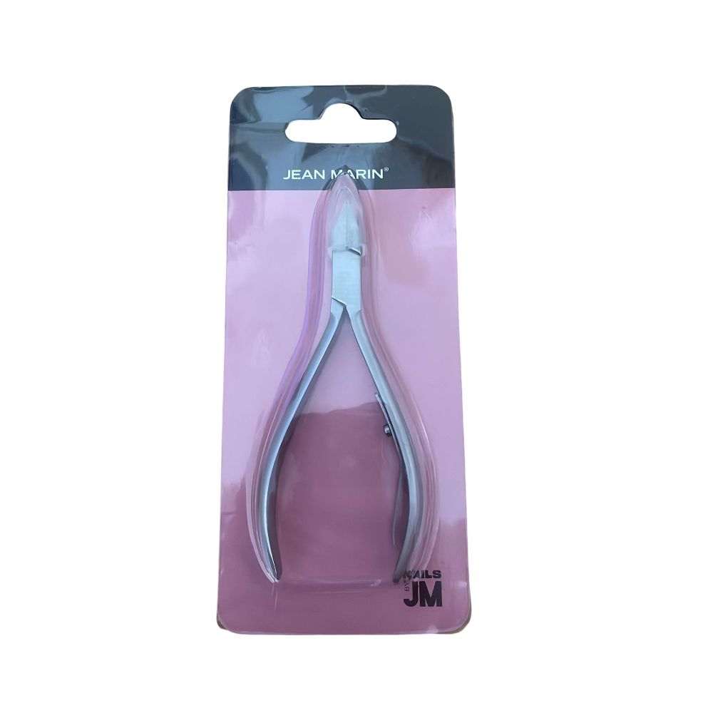 Pincet voor ingegroeide nagels, verpakt. Merk Jean Marin. Metalen gereedschap op roze kaart.