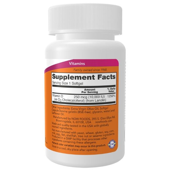 Now Foods Vitamine D-3 hoge potentie 10 000 UI