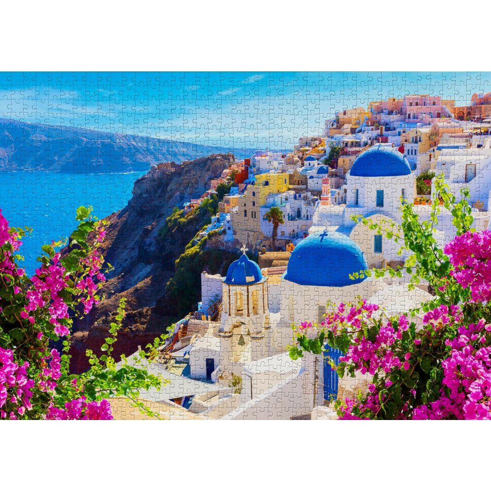 enjoy Puzzel Santorini met bloemen, Griekenland 1000 delen