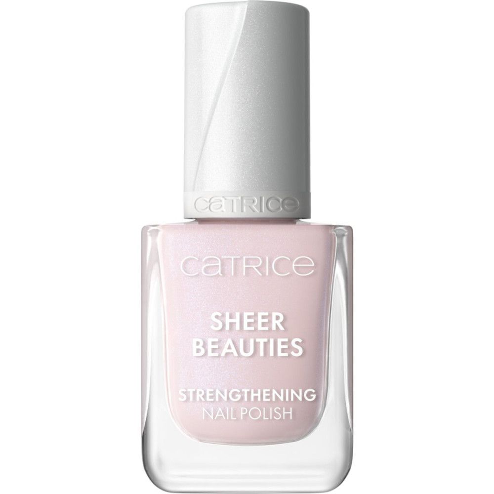 Vernis à ongles Catrice Sheer Beauties rose, flacon fermé. Texte: Strengthening Nail Polish.
