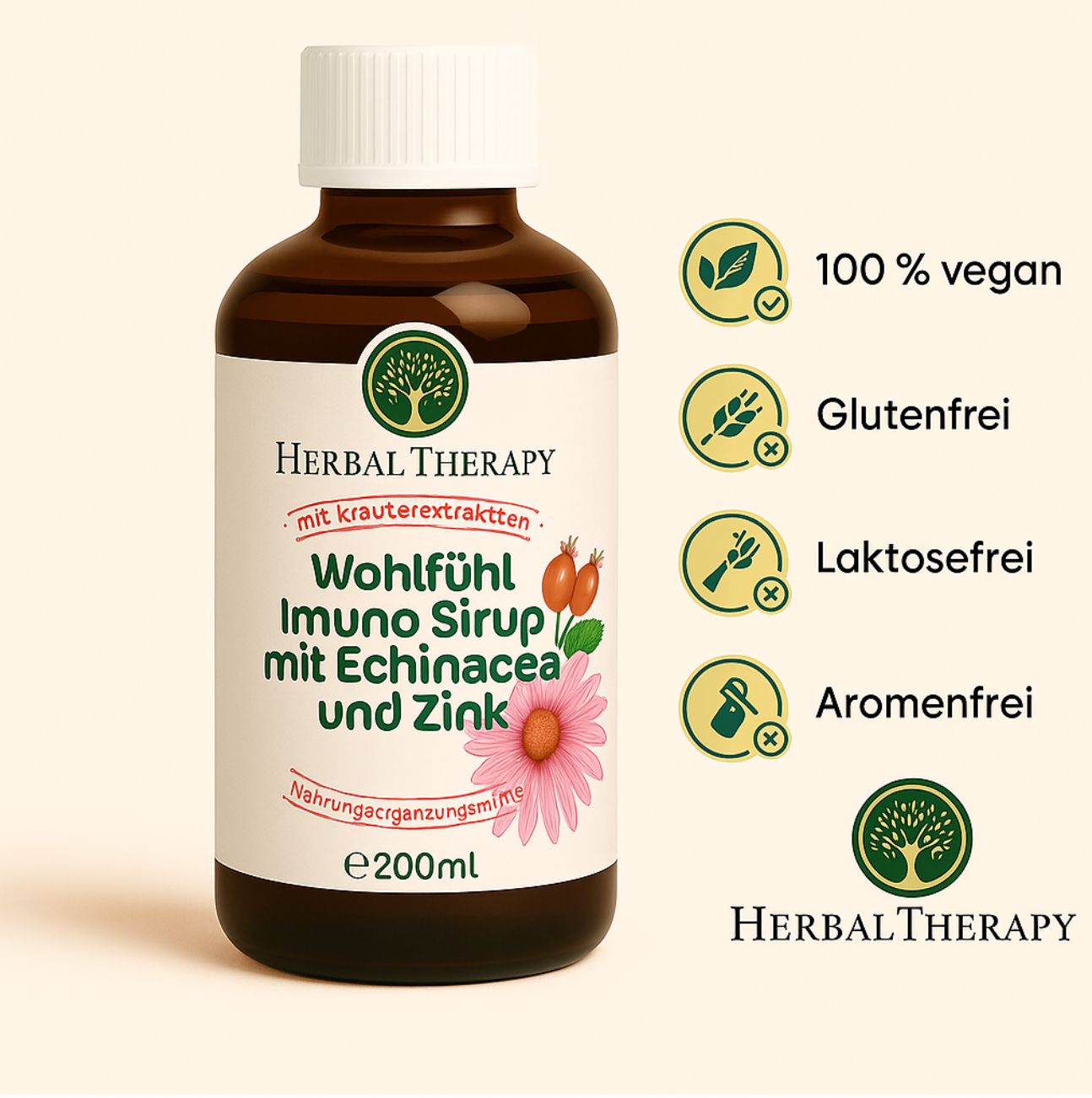 Herbal Therapy Welzijn Immuno Siroop met Echinacea en Zink