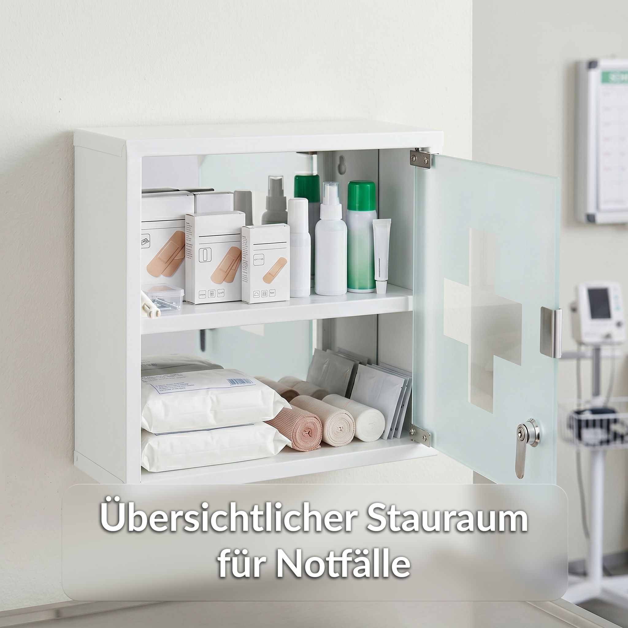 KARAT Medicijnkast Allen - Afsluitbare medicijnkast glazen deur wit 30 x 30 cm 2 vakken