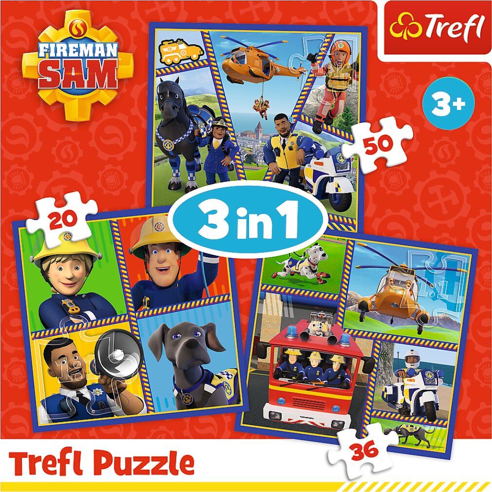 trefl Puzzle Firefighter Sam: Sam's Day 3in1 (20,36,50 stuks)
