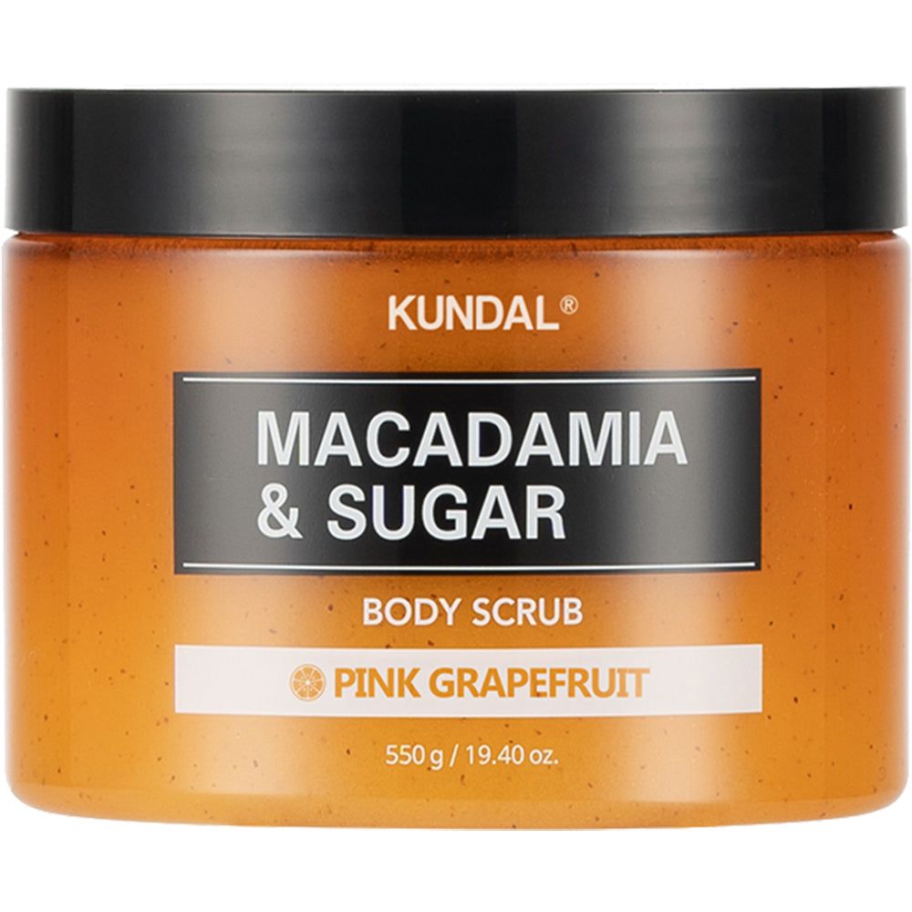 Gommage corporel KUNDAL Macadamia & Sucre, parfum Pamplemousse Rose, 550g.