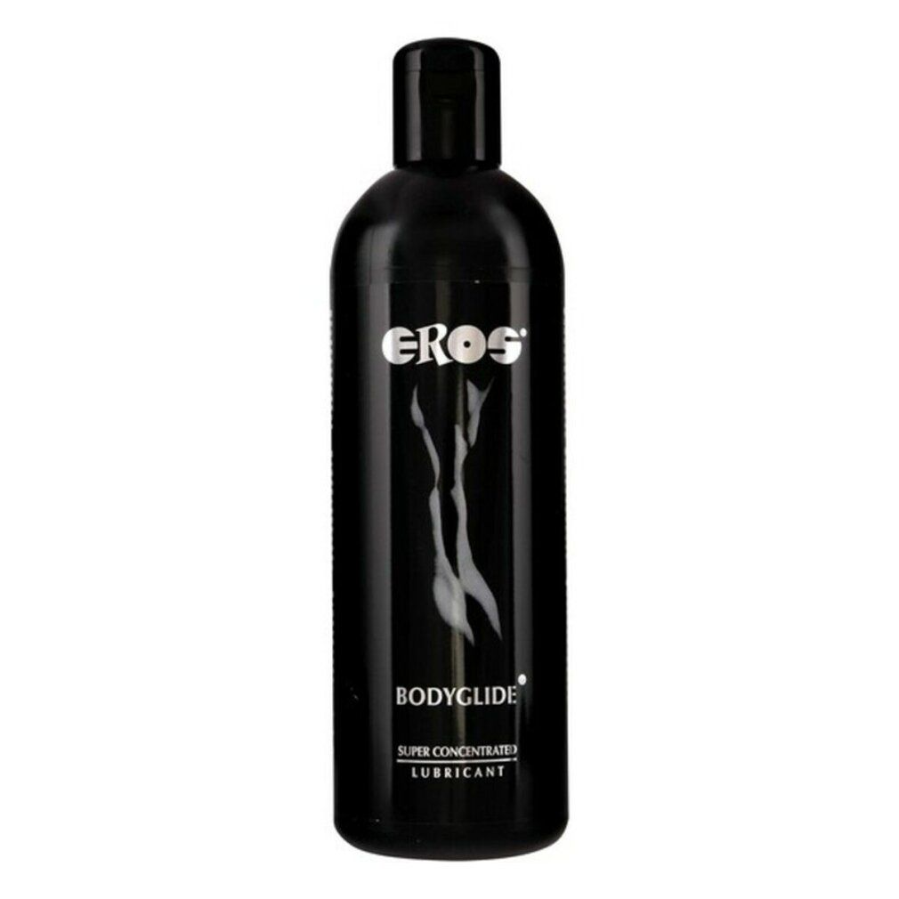 Flacon noir Bodyglide Super Concentrated Lubricant avec logo argenté et silhouette.