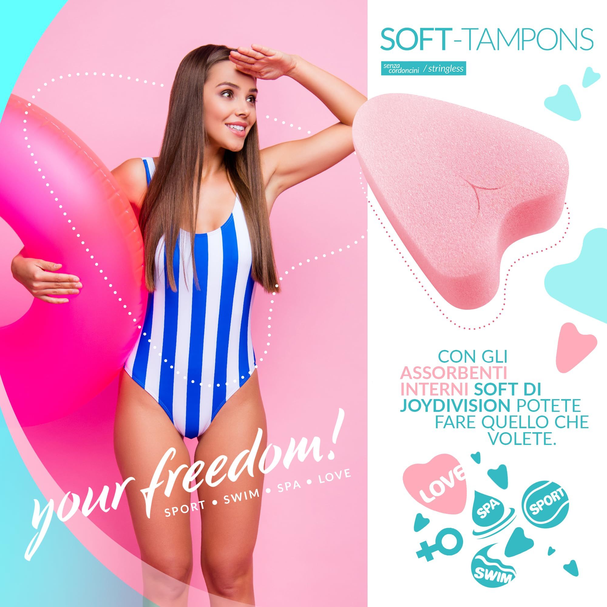 Femme avec bouée, Soft Tampons mini et icônes pour sport, natation, spa, amour.