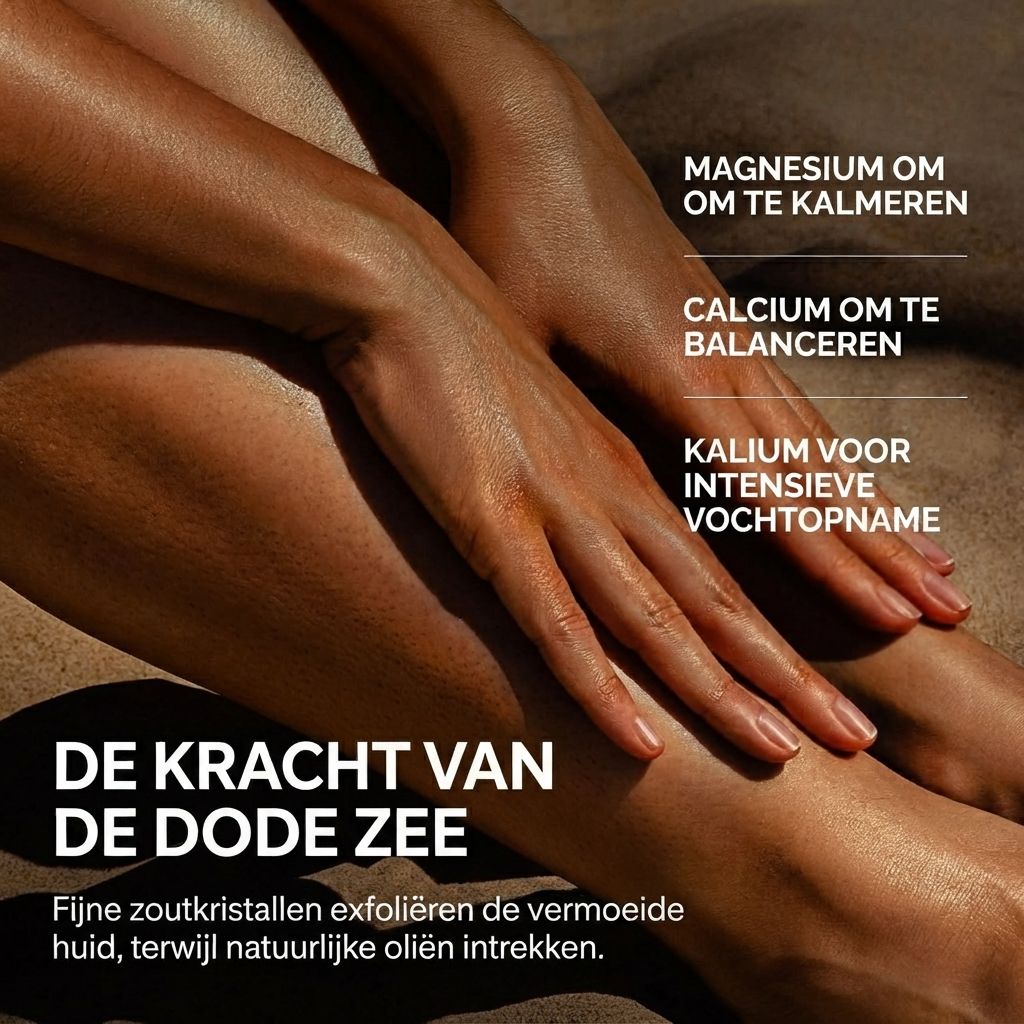 De kracht van de Dode Zee: zout exfolieert, oliën hydrateren.