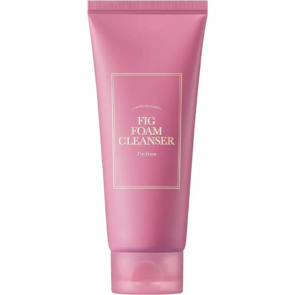 Roze tube met wit etiket. Opschrift: Fig Foam Cleanser. Merk: I'M FROM.